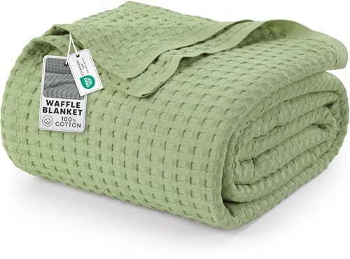 Utopia Bedding Cotton Waffle Blanket 300 GSM (Sage Green - 228x182 cm) Soft Lightweight Breathable Bed Blanket Big Size Layering Any Bed for All Season