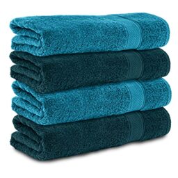 Komfortec Set of 4 Bath Towels 70 x 140 cm 100% Cotton 470 g/m² Terry Cloth Soft Petrol/Turquoise