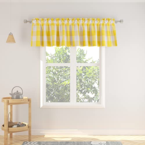 Natus Weaver Valance Curtains 14 inches Long 1 Panel Curtain Valance Living Room Buffalo Plaid Gingham Check Bedroom Window Farmhouse Curtain Valance Yellow & White