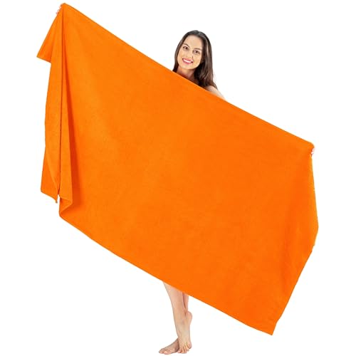 SALBAKOS Luxury 100% Turkish Cotton 40x80 in Extra Large Beach & Bath Towels - Oversized Bath Sheets - Premium Hotel Quality Thick Soft Absorbent Turkish Towel (Pack of 1, Orange, Jumbo Bath Sheet)