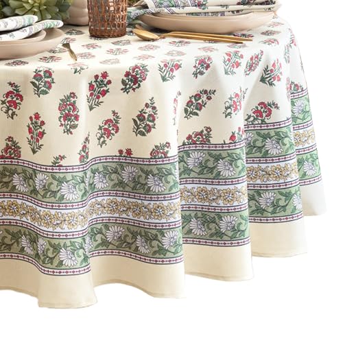 "Elrene Home Fashions Nomad Winter Block Print Christmas/Holiday Round Wrinkle Resistant Tablecloth, 70""x70"""