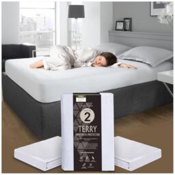 GC GAVENO CAVAILIA Terry Towel Mattress Cover - Pack of 2 - Antibacterial King Size Mattress Protector Fitted Sheet - Polycotton Waterproof Mattress Protector King Size - (200x150 Cm) - White