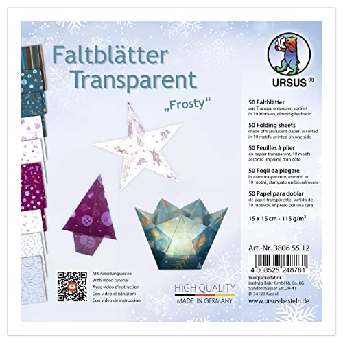 Ursus Frosty 38065512 Folding Sheets 115 g/m??, 50 Folding Sheets 15 x 15 cm, Printed on One Side
