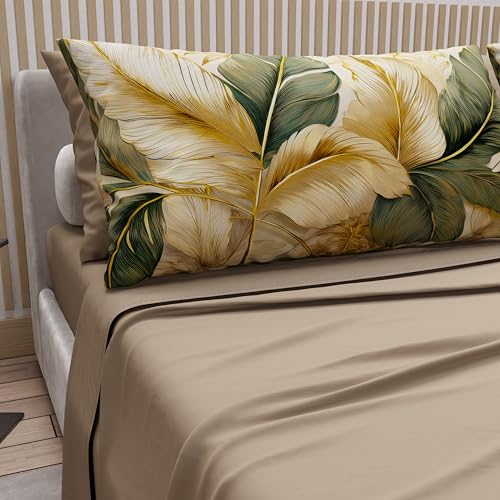 PETTI Artigiani Italiani - Cotton Sheets with Pillowcases in Digital Print, Double Bed Sheet, 302 Taupe, 100% Made in Italy