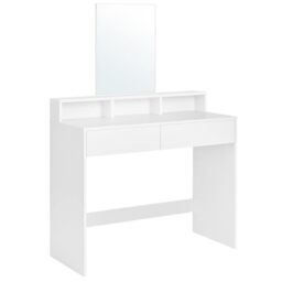 VASAGLE Modern White Makeup Vanity, Dressing Table with Large Mirror, 2 Drawers & 3 Compartments, 40 x 100 x 140 cm
