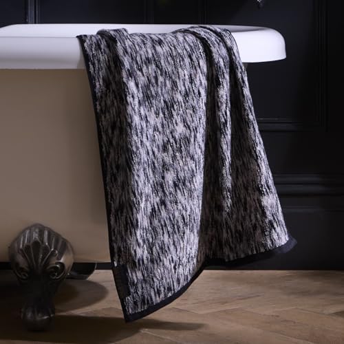 Laurence Llewelyn-Bowen Orion Bath Towel Black – Soft Absorbent 100% Cotton Woven Abstract Textured Bathroom Towel with Bold Border, Everyday Use Large Bath Towel for Stylish Modern Bathrooms – Black