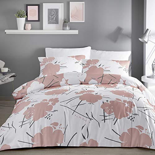 Dreams 'N' Drapes Starline Floral Easy Care Reversible Duvet cover Set, Blush, King