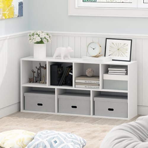 Furinno LUDER Book Shelf, 7-Cube Bookshelf, Bookcase, 23.9cm x 49.5cm x 105.9cm, for Living Room, Bedroom, Home Office, Plain White