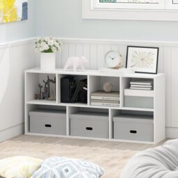Furinno LUDER Book Shelf, 7-Cube Bookshelf, Bookcase, 23.9cm x 49.5cm x 105.9cm, for Living Room, Bedroom, Home Office, Plain White