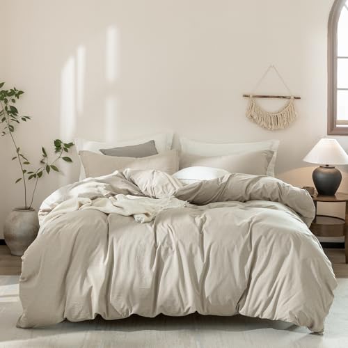 Warm Moment Linen Grey Duvet Cover Full Size 90inch x 80inch,100% Washed Cotton Duvet Cover with Zipper Closure and 2 Pillowcases, Color of New Nature Linen