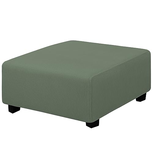 Easy-Going Stretch Square Ottoman Cover 40x40x15 inch Greyish Green - Folding Storage Footstool cover Furniture Protector Soft Rectangle slipcover with Elastic Bottom