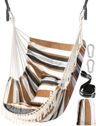 Chihee Hammock Chair Hanging Swing 2 Seat Cushions Included,Strong Webbing Straps and Hooks for Easy Hanging Soft Cotton Weave Hanging Chair Side Pocket Large Tassel Chair Set Comfort Indoor Outdoor