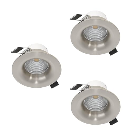 Eglo Set of 3 recessed Spotlight Set Saliceto, dimmable Round Ceiling Spots, Aluminium Silver, Warm White, Ø 8.8 cm