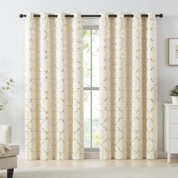 "Purainbow Beige Blackout Curtain Panels for Bedroom 84"" Gold Foil Moroccan Metallic Print Energy Efficient Drapes for Bedroom Living Room, Thermal Insulated Window Treatments Grommet Top 2 Panels"
