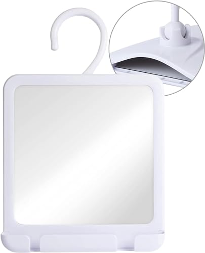 Portable Hanging Fogless Shower Mirror for Shaving with Hangable Hook, Razor Holder and Anti Fog Shatterproof Surface - Fill Basin Behind Mirror with Hot Water for Fog Free Shave - 20 x 18cm (White)