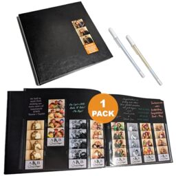 Photo Booth Nook - Photo Booth Album (1 count) - Black Cover - 40 Black Pages - 160 Slots for 2x6 Photo Strips - 2x6 Cover Picture Slot - Silver and Gold Gel Pens