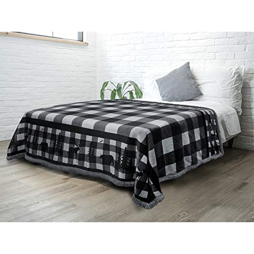 PAVILIA Winter Cabin Sherpa Blanket Throw Twin - Flannel Fleece Christmas Blanket - Plaid Holiday Blanket Gift - Plush, Soft, Warm, Cosy, Reversible, Microfiber, 60 x 80 cm (Grey)