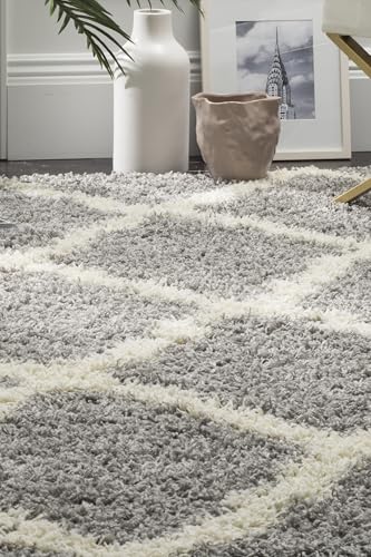 Safavieh Shaggy Indoor Woven Rectangle Area Rug, Dallas Shag Collection, SGD257, in Grey / Ivory, 91 X 152 cm for Living Room, Bedroom or Any Indoor Space