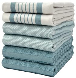 Premium Kitchen Towels (20”x 28”, 6 Pack) – Large Cotton Kitchen Hand Towels – Flat & Terry Towel – Highly Absorbent Tea Towels Set with Hanging Loop (Aqua)