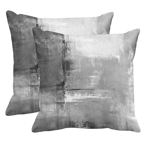Britimes Throw Pillow Covers Modern Home Art Decor, 20 x 20 Inches Set of 2 Abstract Oil Painting Pillowcases for Bedroom, Living Room, Cushion Couch Sofa, Abstract White Grey