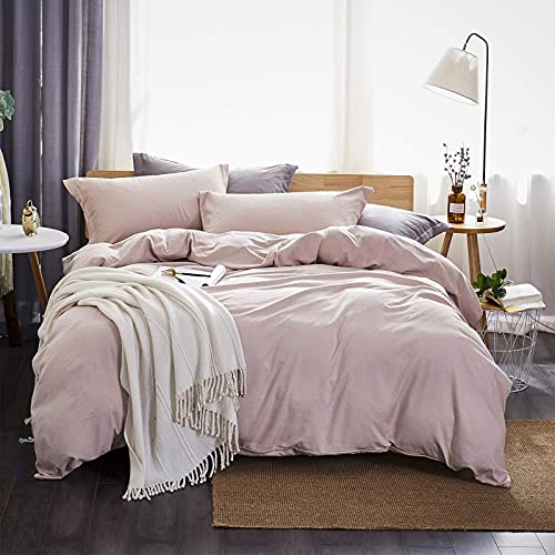 Dreaming Wapiti Duvet Cover Set, Washed Microfiber Queen Size Duvet Cover Set, Solid Color, Soft and Breathable with Zip and Corner Ties (Pink Mocha, Queen)