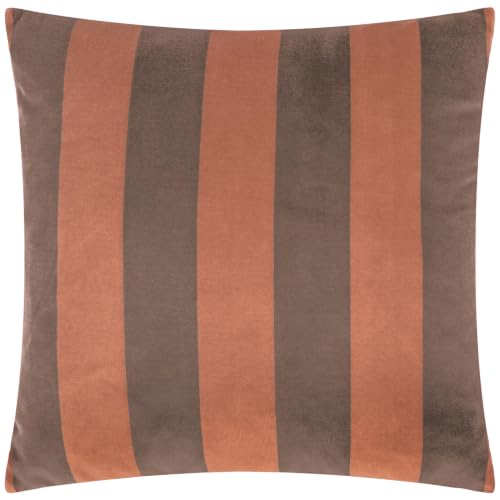 The Ultimate Stripe Feather Filled Cushion (Chocolate Caramel - 45x45cm) - Bold Contrast Stripes Double Sided Soft Matte Velvet Jacquard Decorative Pillow