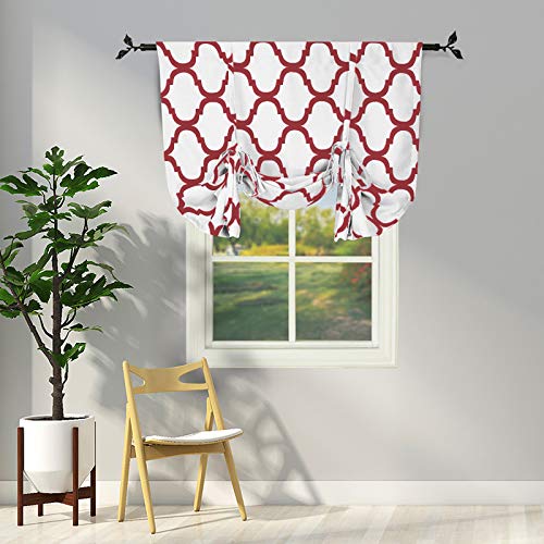 Melodieux Moroccan Thermal Insulated Tie Up Shade Room Darkening Blackout Rod Pocket Curtain for Small Window, 42 by 63 Inch, Off White/Red (1 Panel)