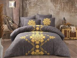 Nuit Des Rêves Double Quilt Cover Set (200 x 200 cm), Yellow & Anthracite, 50% Cotton/50% Polyester, Includes 2 Pillowcases (80 x 80 cm), Machine Washable at 40°C