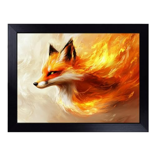 Lap Tray with Bean Bag Cushion, Striking Fox - Handmade in the UK, Raised Wooden Edge, Padded Cushion, Heat-Resistant Wipe-Clean Surface, for Meals, Laptops and Crafts