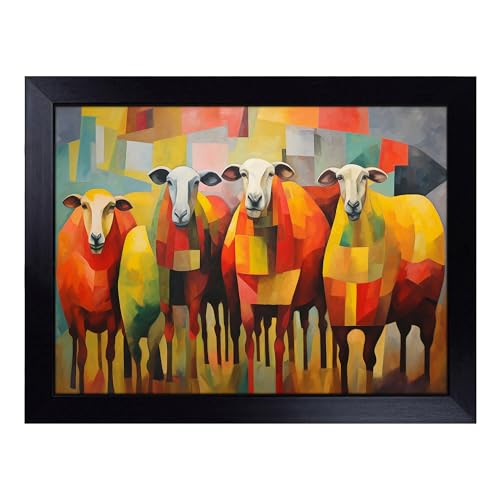 Lap Tray with Bean Bag Cushion, Ram Sheep Dadaism - Handmade in the UK, Raised Wooden Edge, Padded Cushion, Heat-Resistant Wipe-Clean Surface, for Meals, Laptops and Crafts