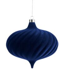 Navy Spiral Velvet Christmas Bauble 20 cm, Extra Large Tree Ornament