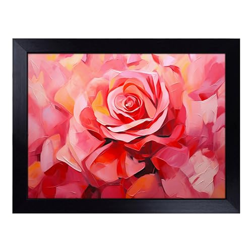 Lap Tray with Bean Bag Cushion, Rose Abstract - Handmade in the UK, Raised Wooden Edge, Padded Cushion, Heat-Resistant Wipe-Clean Surface, for Meals, Laptops and Crafts