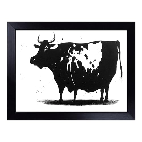 Lap Tray with Bean Bag Cushion, Monochrome Cow Art Abstract - Handmade in the UK, Raised Wooden Edge, Padded Cushion, Heat-Resistant Wipe-Clean Surface, for Meals, Laptops and Crafts