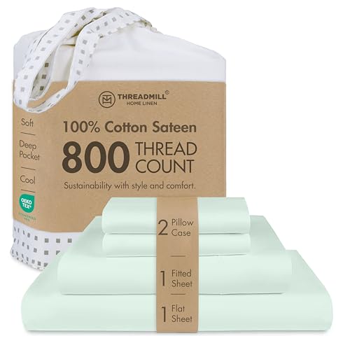 Threadmill Full Size Sheets - 800 Thread Count Bed Sheets with 16??? Deep Pocket for Full Size Mattress - Sateen Weave, Better Than Egyptian Cotton, 4-Piece Bedding Set with Cooling Effect - Seaglass