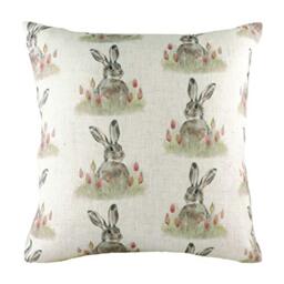 Evans Lichfield Hedgerow Hare Repeat Polyester Filled Cushion, White, 43 x 43cm