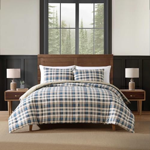 Eddie Bauer Home - Port Gamble Collection - 100% Cotton Soft & Cozy Premium Quality Plaid Duvet Cover Matching Sham, 2-Piece Bedding Set, Machine Washable, Twin, Blue