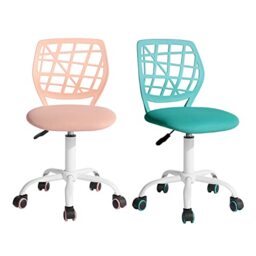 FurnitureR Desk Chair Office Chair Fabric Seat Ergonomic Study Chair without Armrest, Adjustable Height Swivel Chair, set of 2,Aqua+Light pink,I