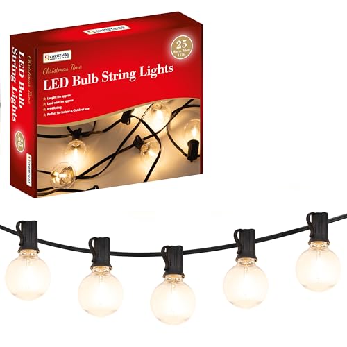 The Christmas Workshop 73709 LED Globe String Lights / 25 x Outdoor Christmas Lights / IP44 Waterproof/Connectable Design/Warm White Light Colour