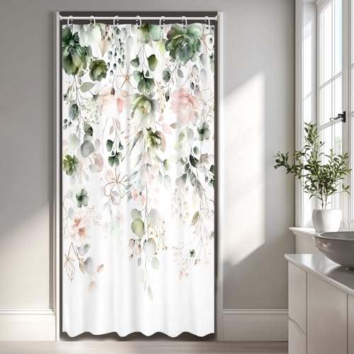 "Small Stall Floral Spring Gold Eucalyptus Bathroom Shower Curtain Set - 36""W x 72""L Flower Leaves look, waterproof HD printed shower curtain, quick-dry fabric and free hooks."