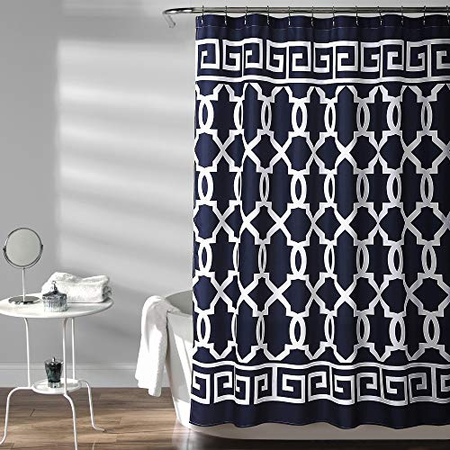 "Lush Decor Navy Maze Border Shower Curtain 72X72, 72"" x 72"""