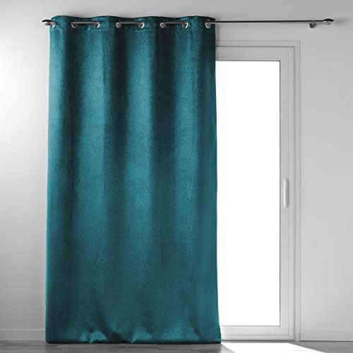 Douceur d'Intérieur, Anthea Curtain with Eyelets 135 x 240 cm Petroleum Blackout Crushed Velvet