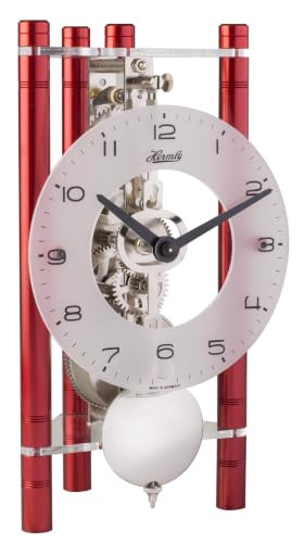 Hermle Skeleton Table Clock with Anodised Aluminium Columns - Triangle 23025-360721, Arabic Dial Glass, Red, Mechanism, Nickel-Plated, 19.5 cm x 11 cm x 9 cm