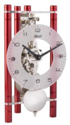 Hermle Skeleton Table Clock with Anodised Aluminium Columns - Triangle 23025-360721, Arabic Dial Glass, Red, Mechanism, Nickel-Plated, 19.5 cm x 11 cm x 9 cm