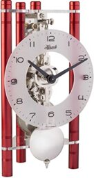 Hermle Skeleton Table Clock with Anodised Aluminium Columns - Triangle 23025-360721, Arabic Dial Glass, Red, Mechanism, Nickel-Plated, 19.5 cm x 11 cm x 9 cm