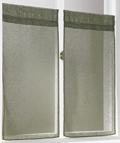 Linder Kaolin 0169/84/427 Set of 2 Straight Net Curtains 60 x 120 cm Khaki