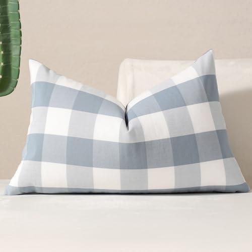 "vctops Blue Buffalo Check Plaid Decorative Throw Pillow Covers 12x20 Inch Farmhouse Gingham Lumbar Cushion Cover Pillowcase for Sofa Bedroom Couch (Blue Check,12""x20"")"