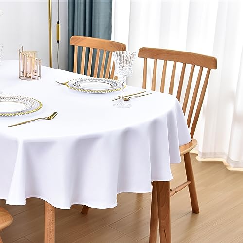 Nacuci Oval Tablecloth 52x70 Inch Stain Resistant Polyester Table Cloth Solid White Heavy Duty Table Cover Washable for Dinning Home Party Camping