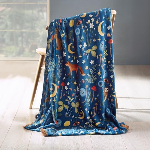 Catherine Lansfield Enchanted Twilight Animals Cosy Fleece 130x170cm Blanket Throw Navy Blue