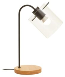Premier Housewares LED Lamp Desk Matte Black Curved Table Lamp With Clear Glass Shade Modern Industrial Bankers Desk Lamp Design For Elegant Home Lighting Black Table Lamp, 15cm x 40cm x 25cm