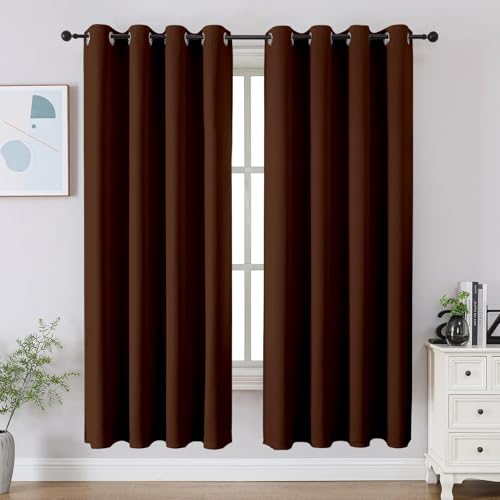 CUCRAF Brown Blackout Curtains 63 inch Length 2 Panels Set, Room Darkening Curtains & Drapes for Living Room Bedroom, Thermal Insulated Light Blocking Grommet Window Curtain (W52 x 63 Inch)